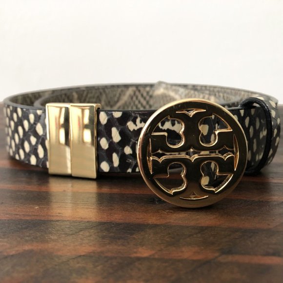 Tory Burch Accessories - Tory Burch Black & White Patterned Snake Skin Belt